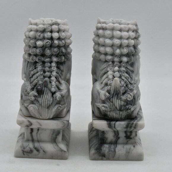 Carved Marble Pair Of Foo Dogs - Picture 6 of 11